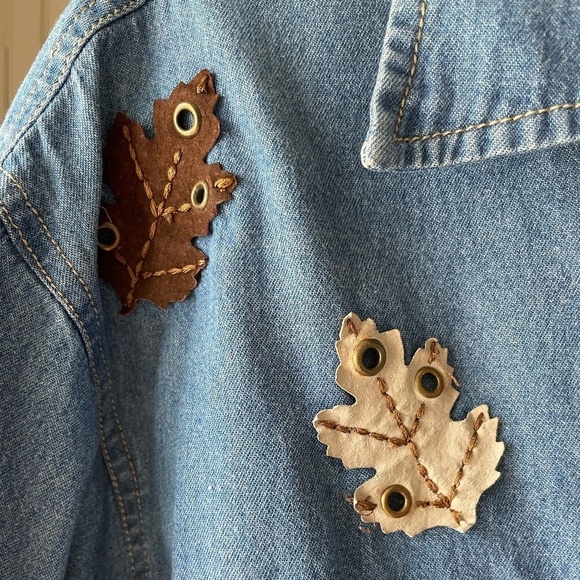 KRAZY KAT AUTUMN LEAVES DENIM BUTTON DOWN SHIRT 1X - Picture 3 of 10